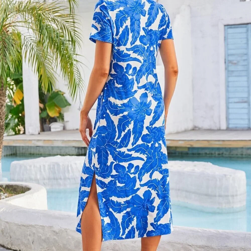 Women's Tie Dye Maxi Dress Short Sleeve Pockets Casual Summer Soft Stretch - Picture 2 of 5
